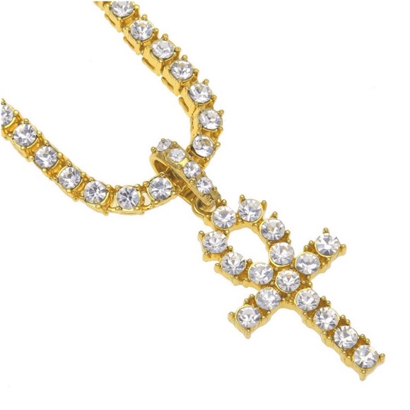 Other - Men Gold Iced Out Crystal Ankh Necklace